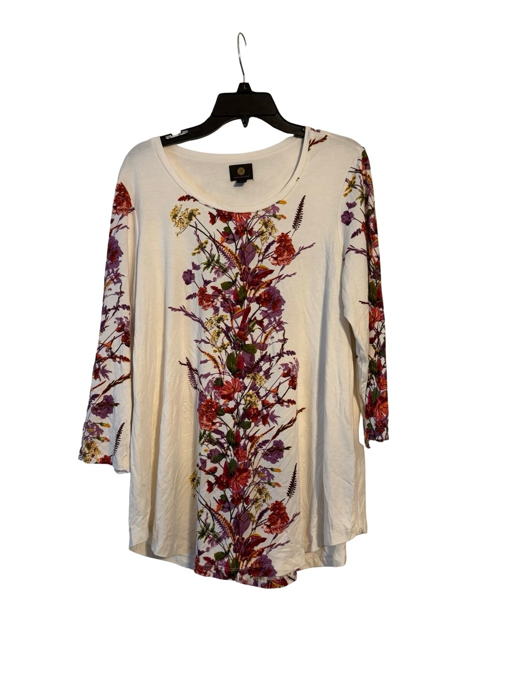 JM Collection Cream Tunic with Multicolor Floral Panel